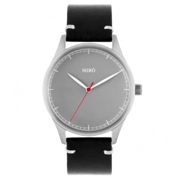 Grey face Black leather watch strap watch Grey face Black leather watch strap watch